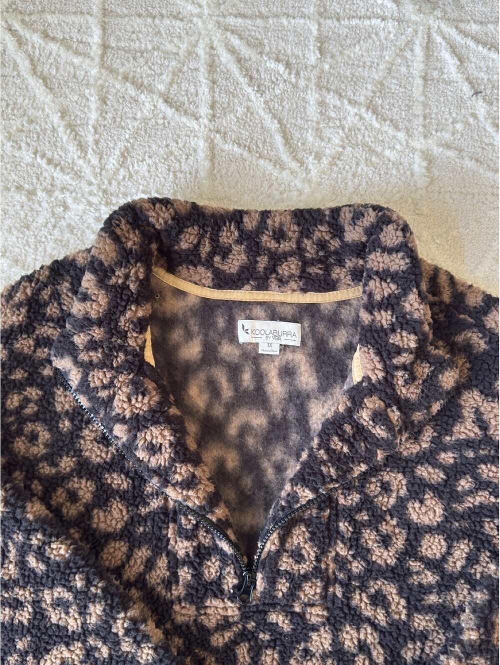 Koolaburra by UGG Womens 1X Leopard Sherpa Fleece Quarter Zip Pullover Plus Size - Picture 9 of 14